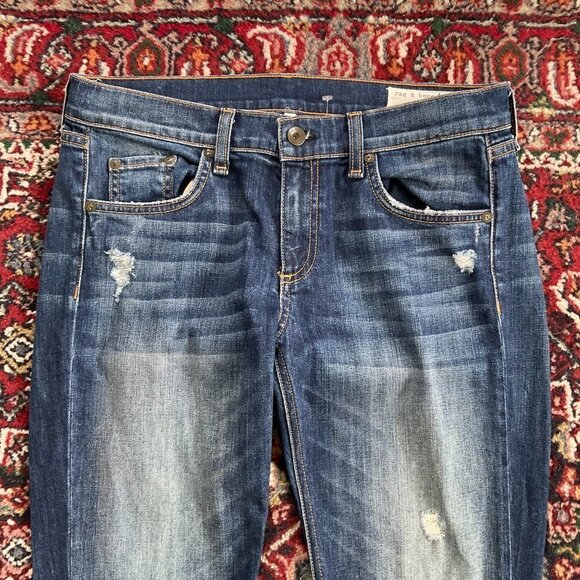 Rag & Bone Denim Stretch Distressed dre Jeans Raw Hem Size 27 Blue - Picture 6 of 8
